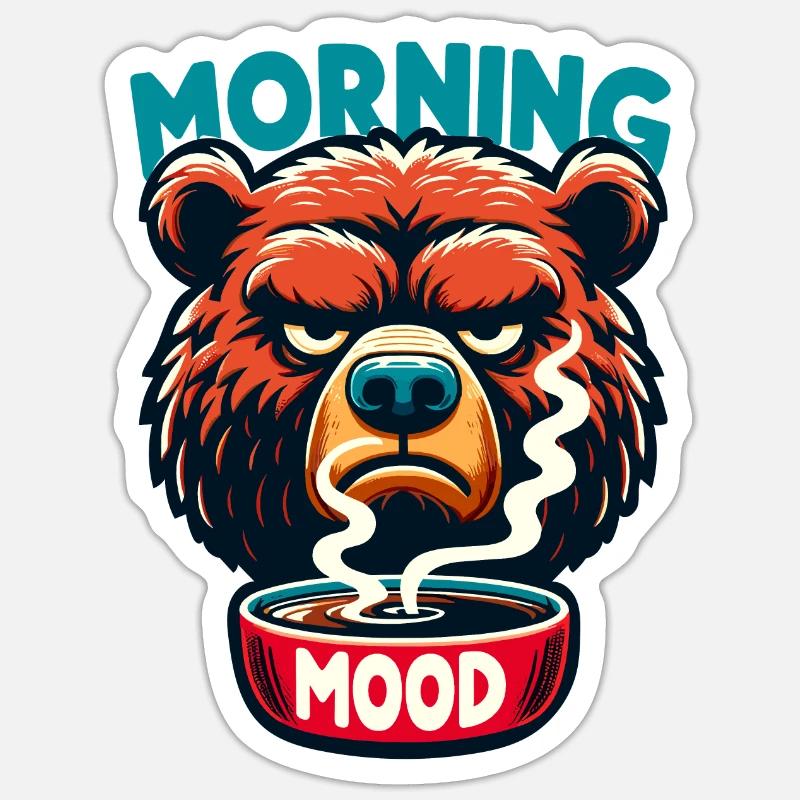 Grumpy Bear With Coffee Morning Mood Sticker size S (10 x 10 cm)
