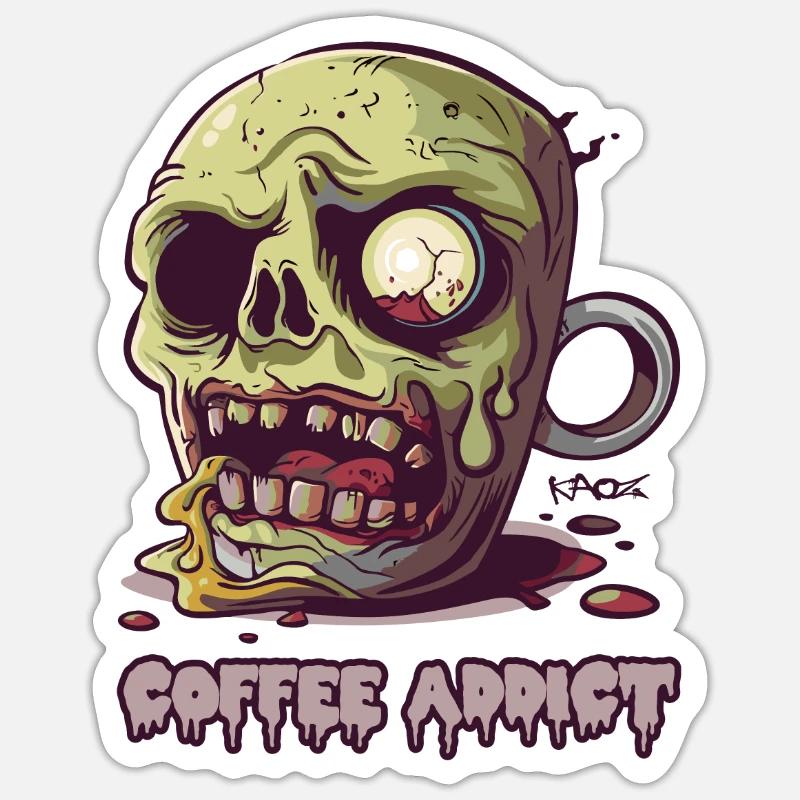 Coffee Addicted Zombie Mug - Sticker size S (10 x 10 cm) - white matte