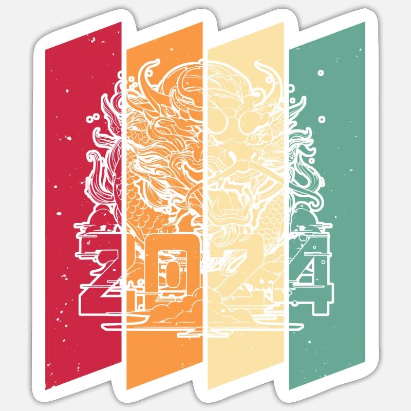 Année du Dragon 2024 - Sticker taille S (10 x 10 cm) - blanc mat