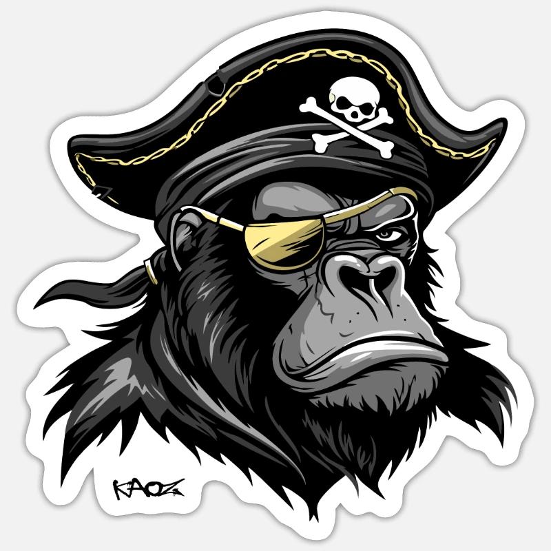 Pirate gorille - Sticker taille S (10 x 10 cm) - blanc mat