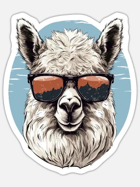 Alpaka mit Sonnenbrille - Sticker Größe S (10 x 10 cm) - Mattweiß
