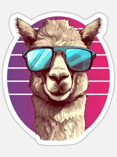 Alpaka mit Sonnenbrille - Sticker Größe S (10 x 10 cm) - Mattweiß