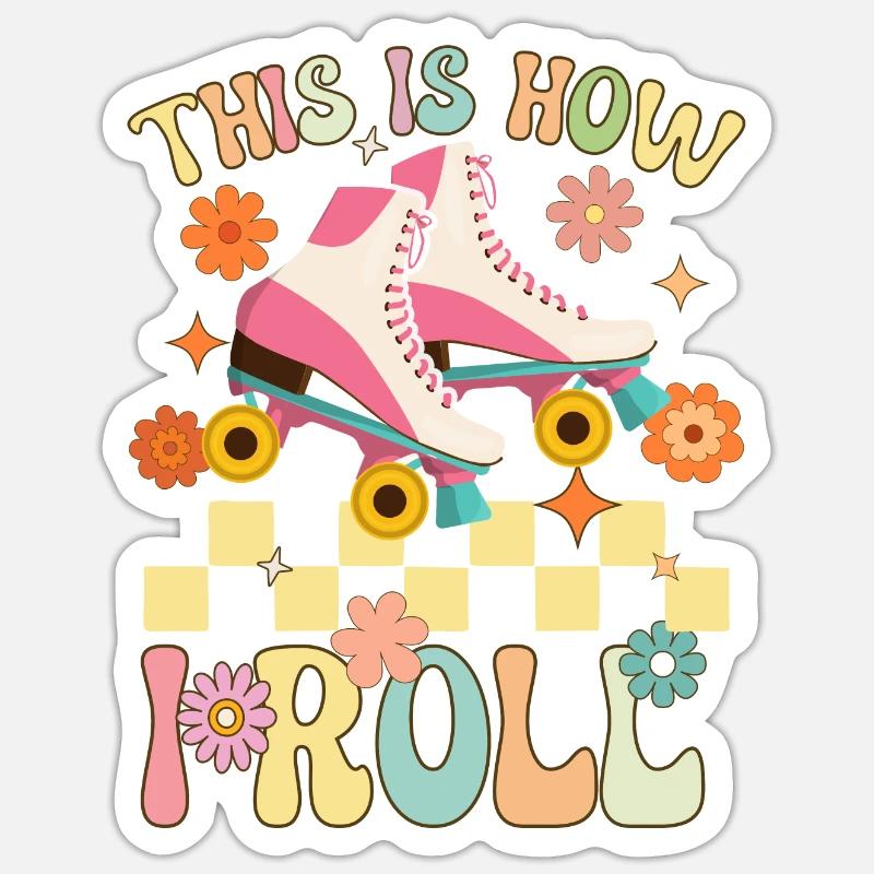 Groovy Roller Skating Rollschuhfahrer - Sticker Größe S (10 x 10 cm) - Mattweiß