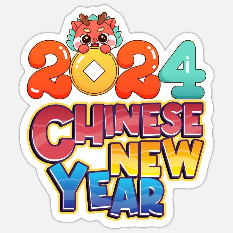 Nouvel an chinois - Sticker taille S (10 x 10 cm) - blanc mat
