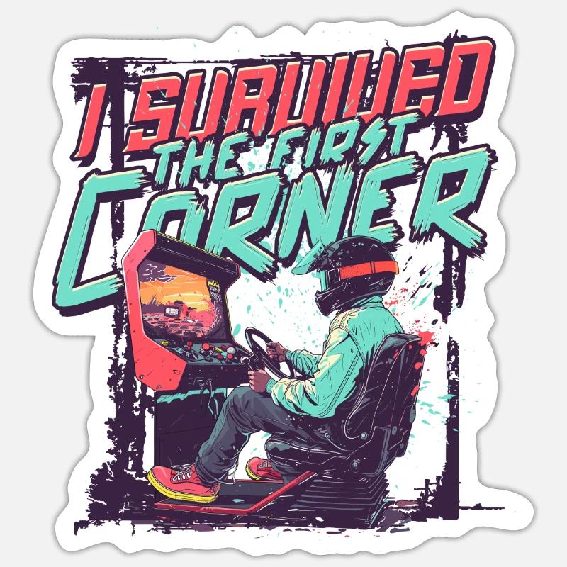 Sim Racing I Survived The First Corner Sticker size S (10 x 10 cm)