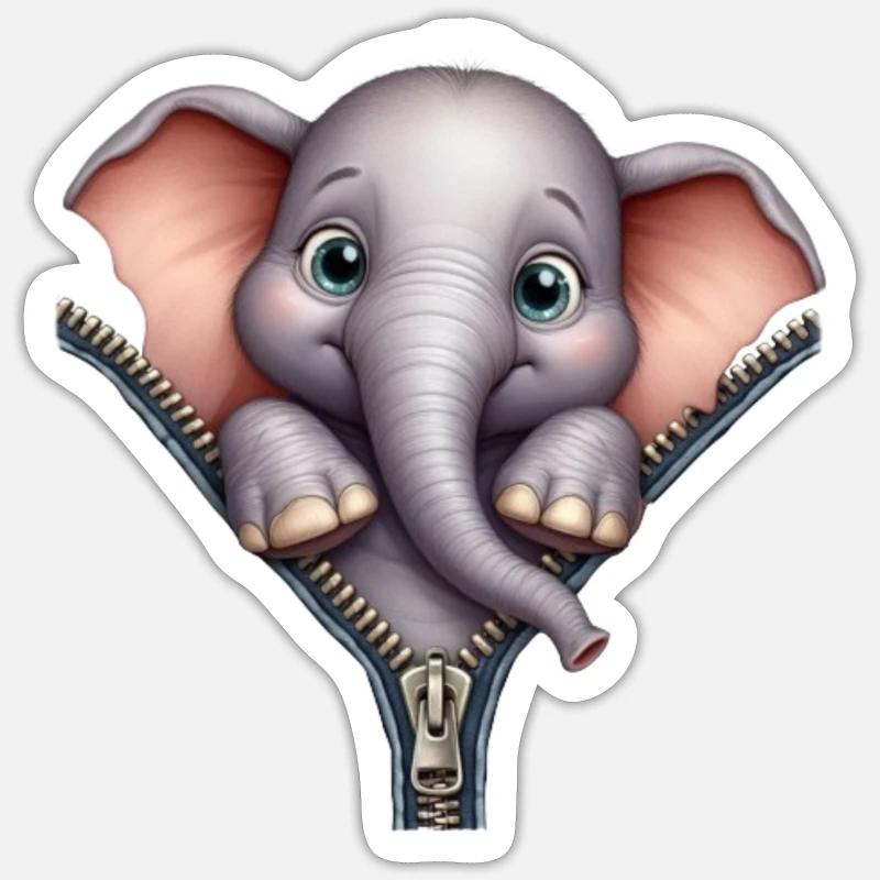 Eléphant avec fermeture éclair - Sticker taille S (10 x 10 cm) - blanc mat