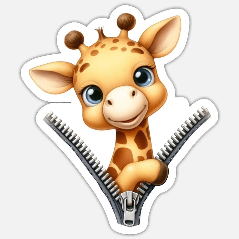 Girafe avec fermeture éclair - Sticker taille S (10 x 10 cm) - blanc mat