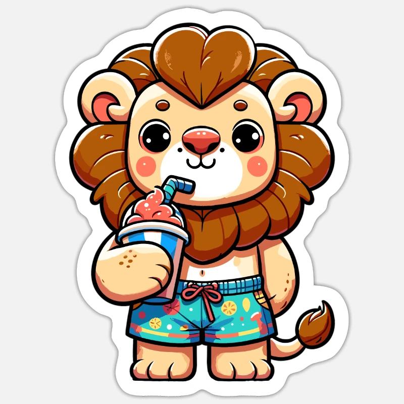 kindlich gestaltete Löwe - Sticker Größe S (10 x 10 cm) - Mattweiß