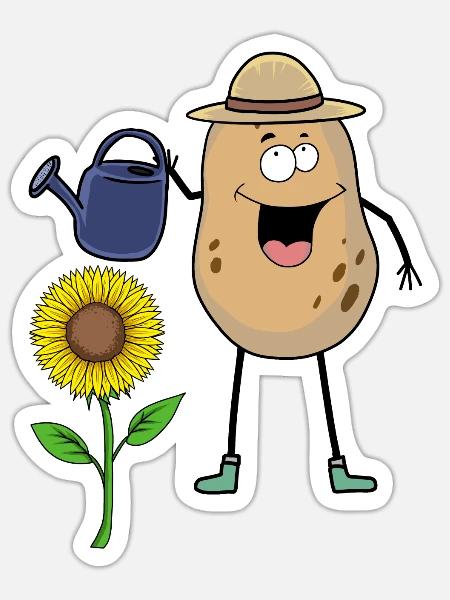 Kartoffel Gärtner Garten Gießkanne Gärtnern Blume - Sticker Größe S (10 x 10 cm) - Mattweiß