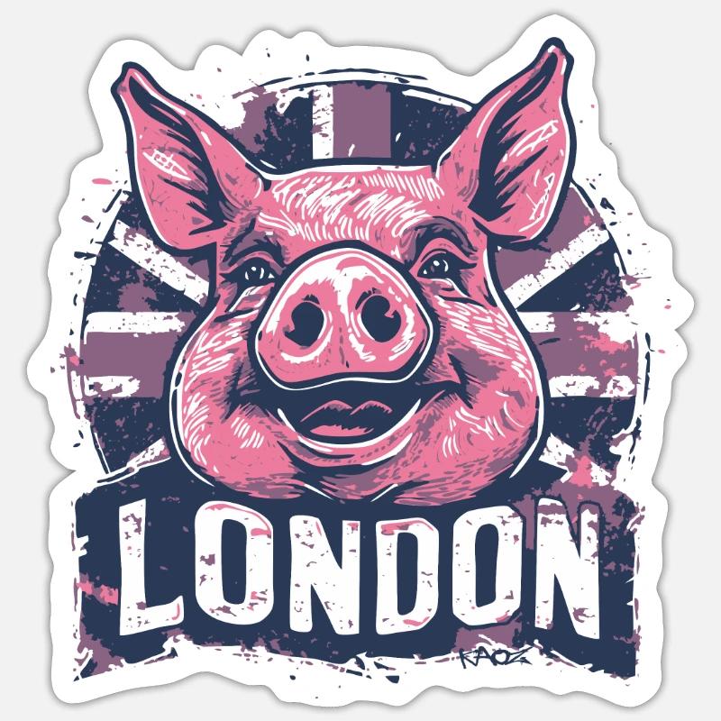 Drapeau britannique London Pig - Sticker taille S (10 x 10 cm) - blanc mat