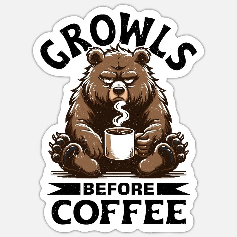 Ours au café - Sticker taille S (10 x 10 cm) - blanc mat