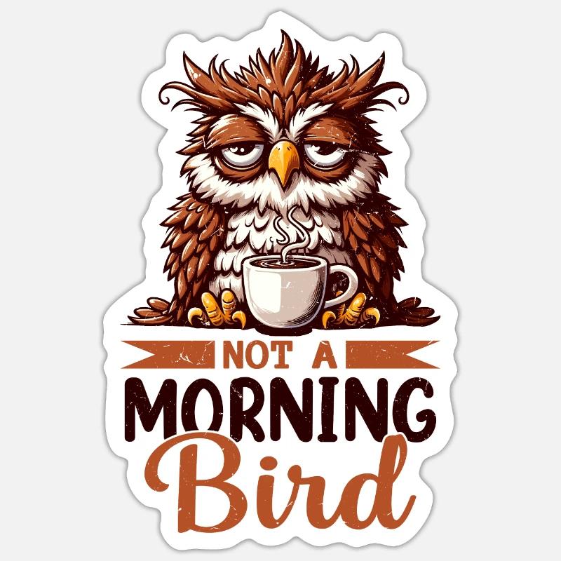 Mürrische Eule Mit Kaffee - Sticker Größe S (10 x 10 cm) - Mattweiß
