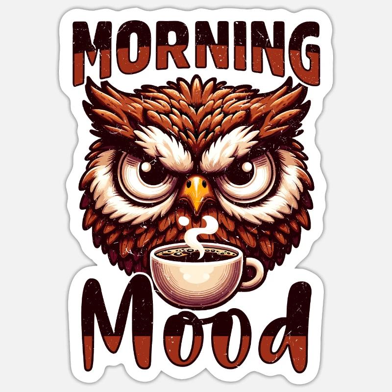 Mürrische Eule Mit Kaffee - Sticker Größe S (10 x 10 cm) - Mattweiß