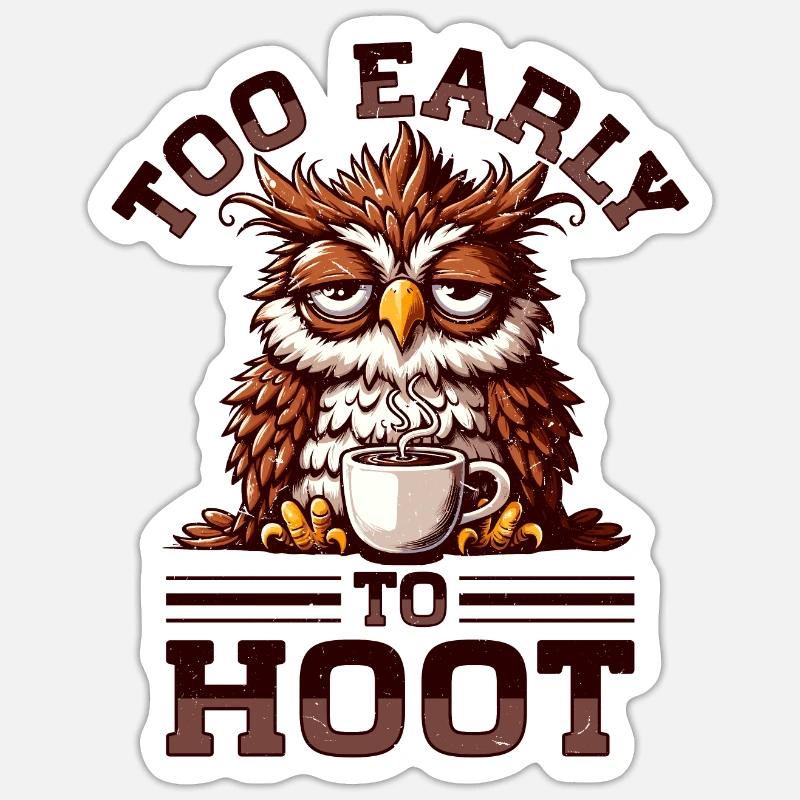 Mürrische Eule Mit Kaffee - Sticker Größe S (10 x 10 cm) - Mattweiß