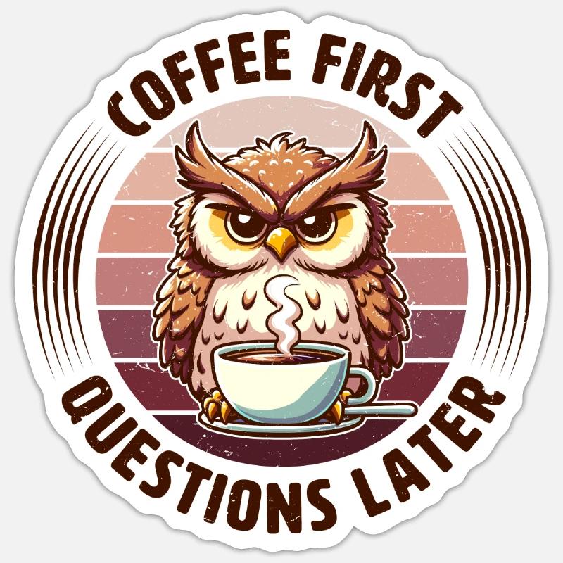 Mürrische Eule Mit Kaffee Sticker taille S (10 x 10 cm)