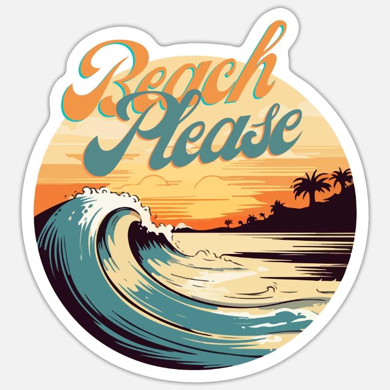 BeachPlease Retro Sunset Wave - Sticker Größe S (10 x 10 cm) - Mattweiß