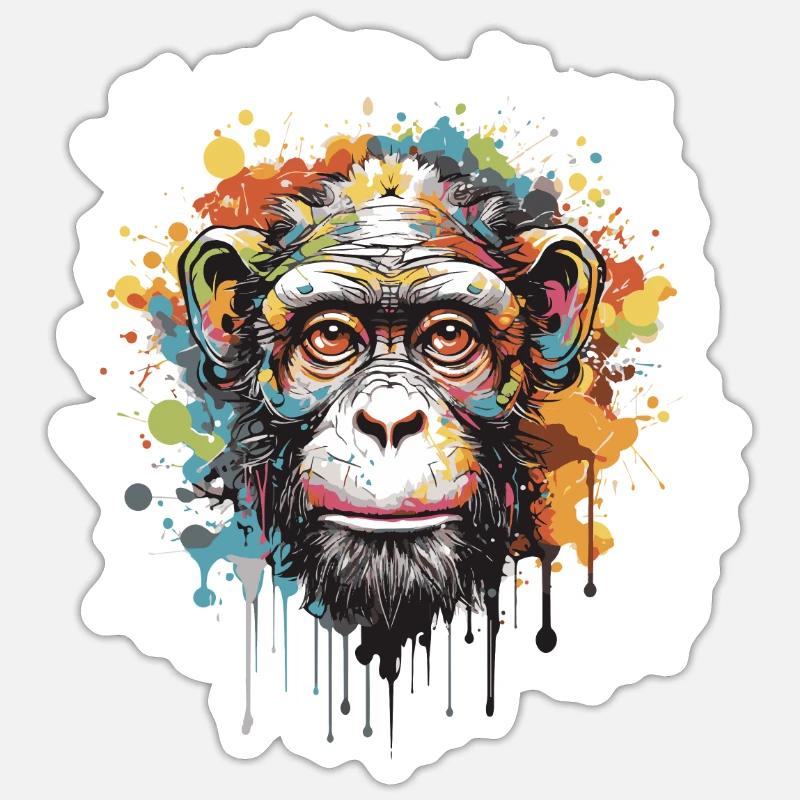 Tête de singe Pop Art - Sticker taille S (10 x 10 cm) - blanc mat