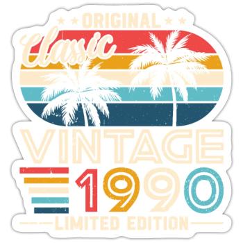 Vintage 1990 - Retro Birthday Legends Tee - Sticker Größe S (10 x 10 cm) - Mattweiß - Vorne