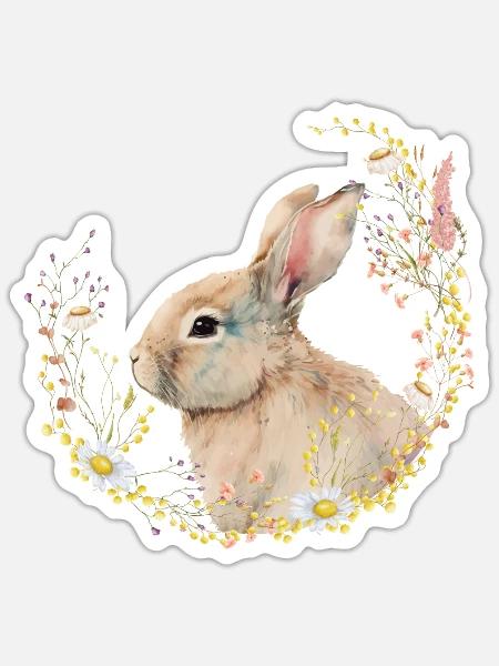 Hase Frühling Blumen Osterhase Ostern - Sticker Größe S (10 x 10 cm) - Mattweiß