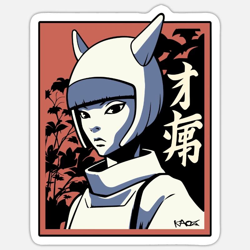 Japan Manga: Edo Katzen Mädchen Samurai Ninja Sticker Größe S (10 x 10 cm)