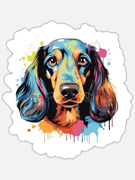 Dachshund Hund Kopf Porträt Dackel - Sticker Größe S (10 x 10 cm) - Mattweiß
