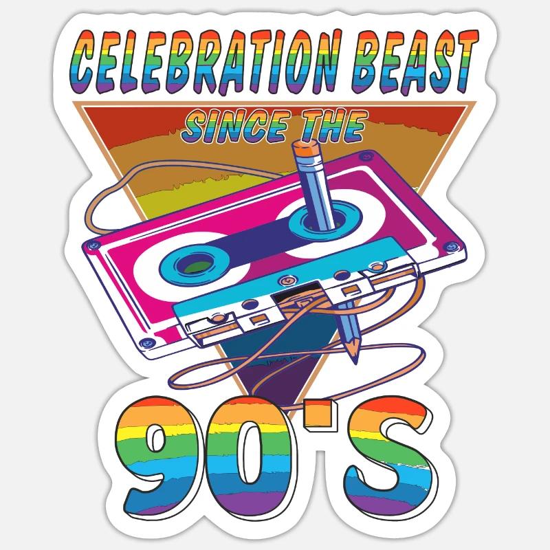 CASSETTE CELEBRATION BEAST 90S - Sticker size S (10 x 10 cm) - white matte