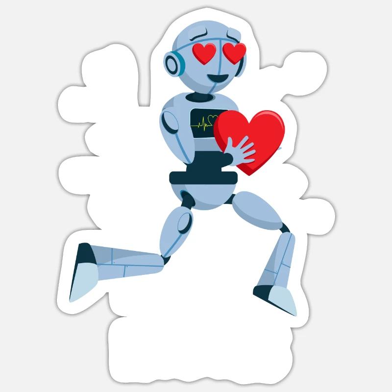 Ich liebe Roboter Red Heart Robotics Class Enginee Sticker Größe S (10 x 10 cm)