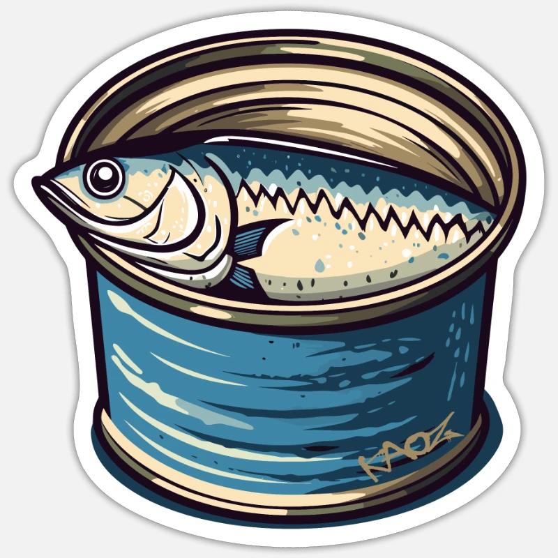 A fish in a can - Sticker size S (10 x 10 cm) - white matte