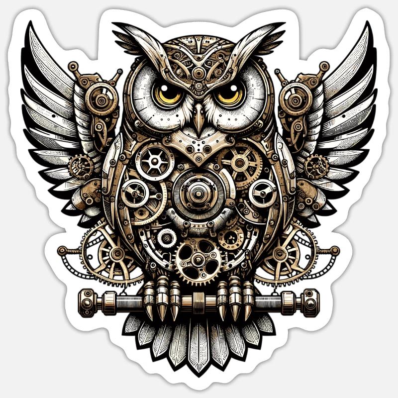 Mechanische Steampunk-Eule Sticker Größe S (10 x 10 cm)