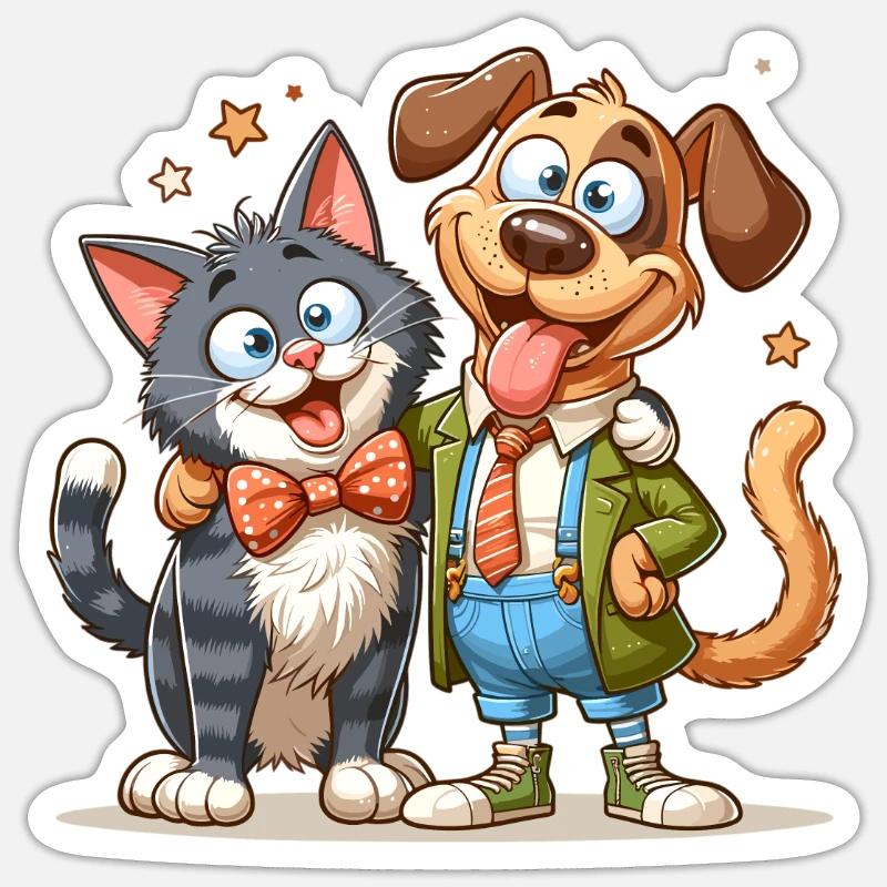 Le chat et le chien comme amis - Sticker taille S (10 x 10 cm) - blanc mat
