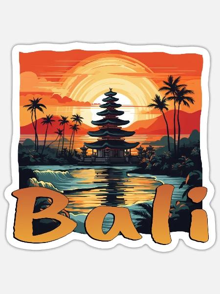 Bali Sunset Pagode Idylle - Sticker Größe S (10 x 10 cm) - Mattweiß
