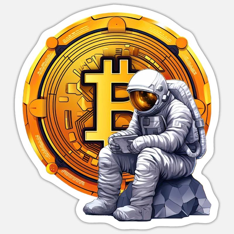 Astronaut Crypto Funny Cryptocurrency Trader - Sticker Größe S (10 x 10 cm) - Mattweiß