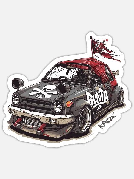 Japanischer Kei Car JDM Pirat - Sticker Größe S (10 x 10 cm) - Mattweiß