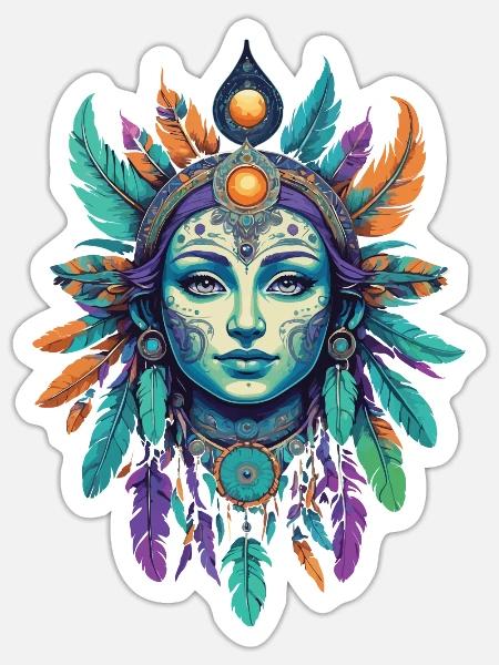 Spirit Indianer Mardi Gras Mandala - Sticker Größe S (10 x 10 cm) - Mattweiß