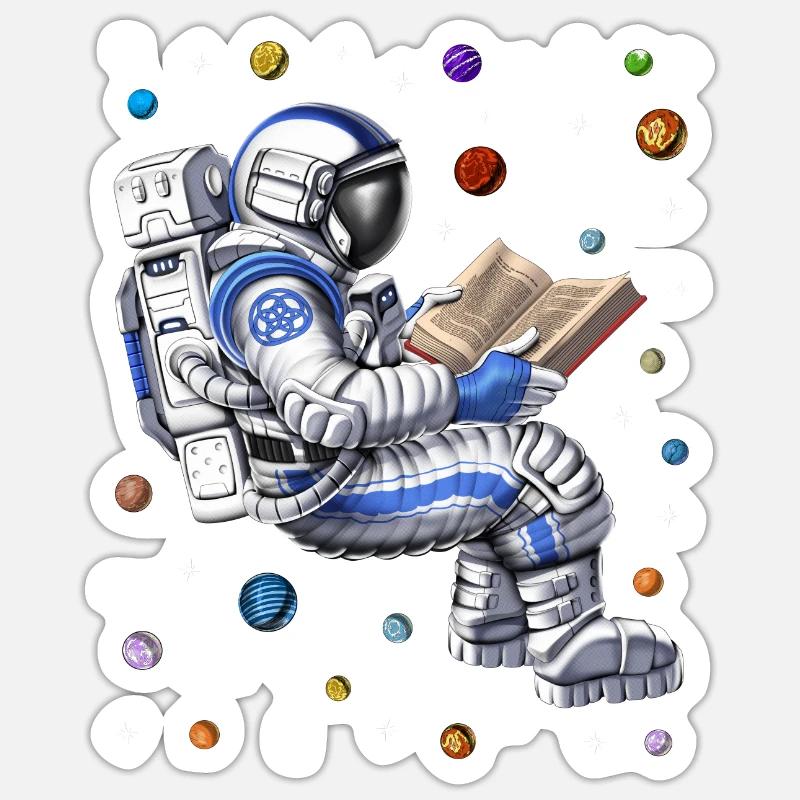 Astronauten-Lesebuch - Sticker Größe S (10 x 10 cm) - Mattweiß