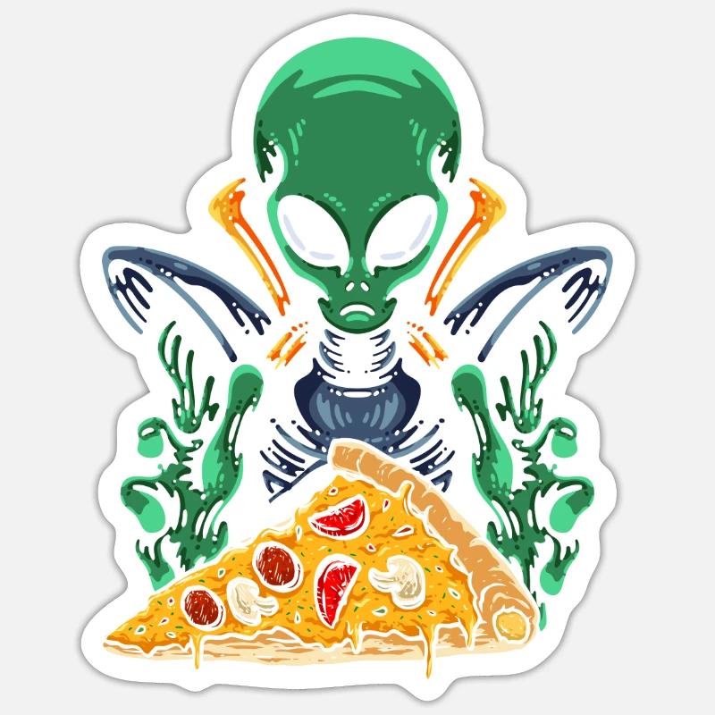 Alien Pizza - Sticker Größe S (10 x 10 cm) - Mattweiß