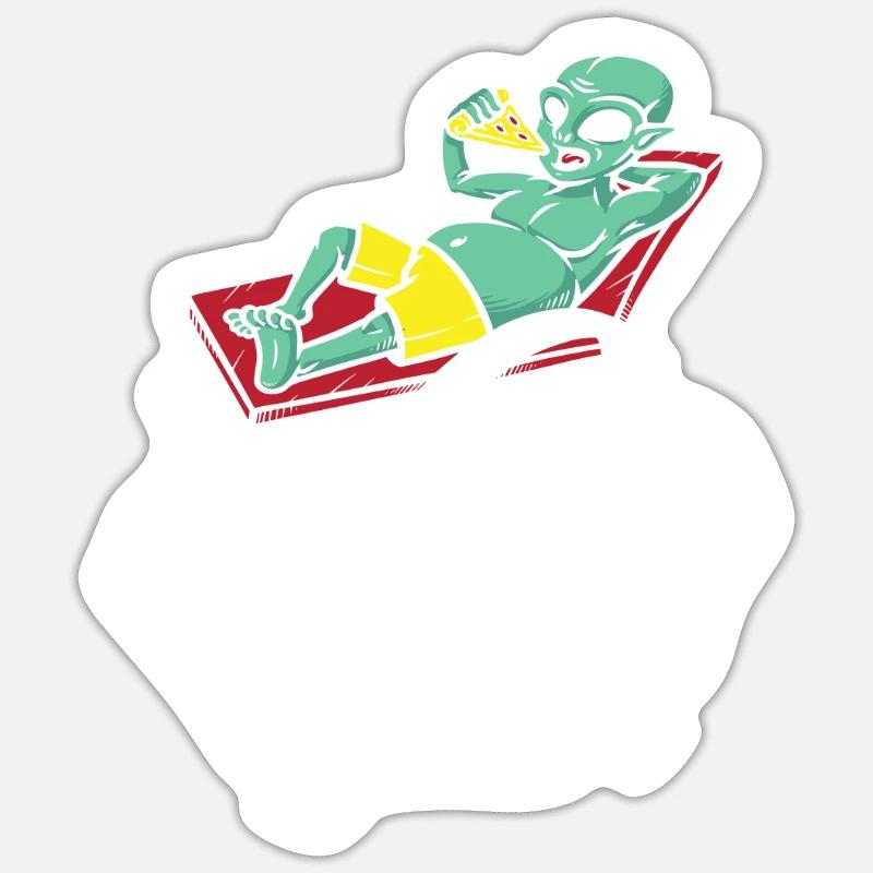 Alien Pizza Planet - Sticker taille S (10 x 10 cm) - blanc mat