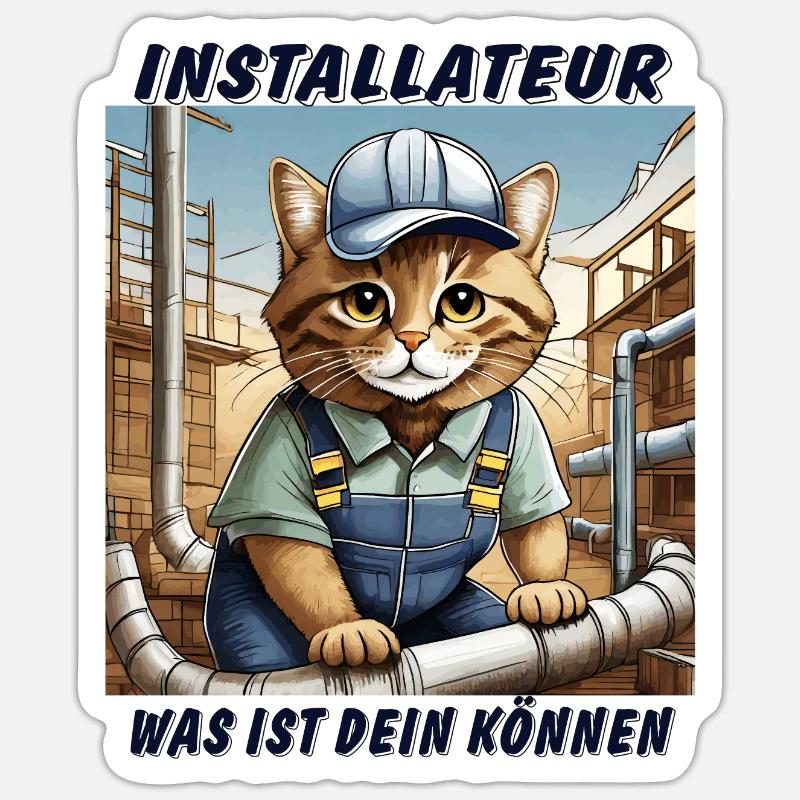 CAT INSTALLER - Sticker size S (10 x 10 cm) - white matte