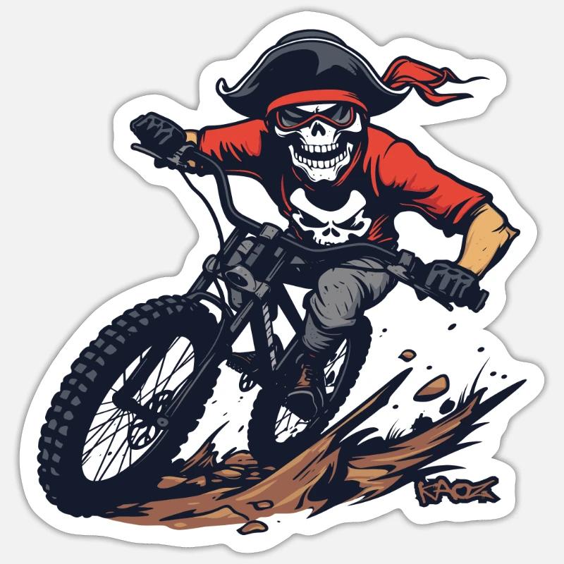 Skull Skeleton Pirate Mountain Biking - Sticker size S (10 x 10 cm) - white matte