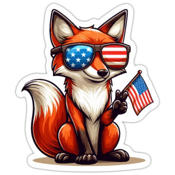 Fox America Independence Day 4th of July Funny - Sticker size S (10 x 10 cm) - white matte - Front