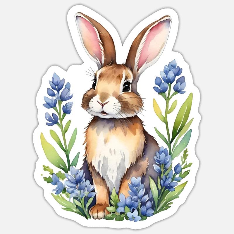 Lapin bluebonnets du Texas - Sticker taille S (10 x 10 cm) - blanc mat