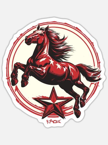 Roter Stern Propaganda Pferd - Sticker Größe S (10 x 10 cm) - Mattweiß