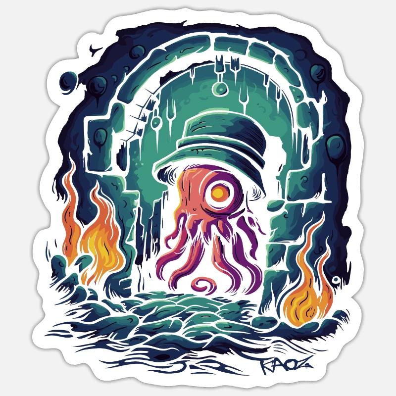 Deep Dark Dungeon Detective Octopus Sticker size S (10 x 10 cm)