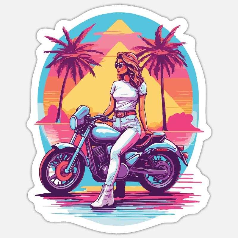 Retro Synthwave Biker Motorcycle Design Sticker size S (10 x 10 cm)