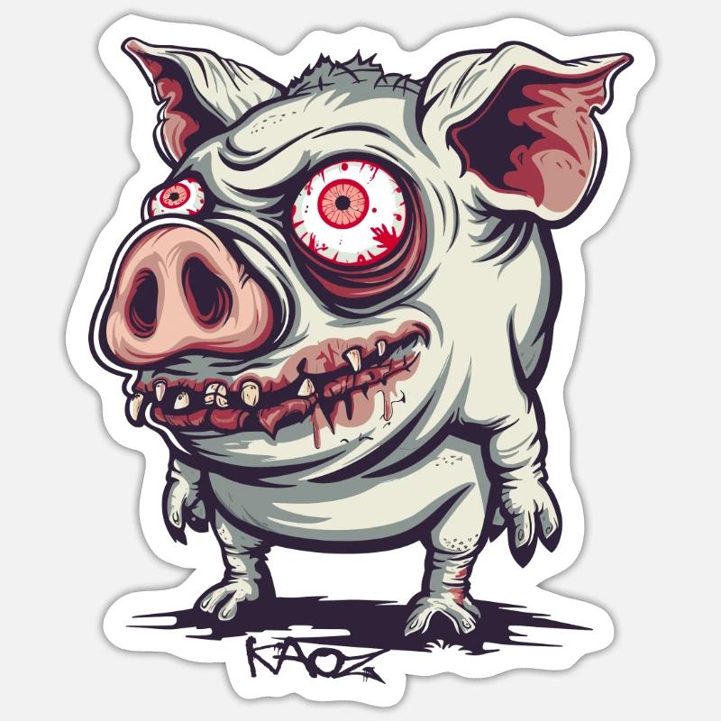 Cochon zombie mignon et bizarre - Sticker taille S (10 x 10 cm) - blanc mat