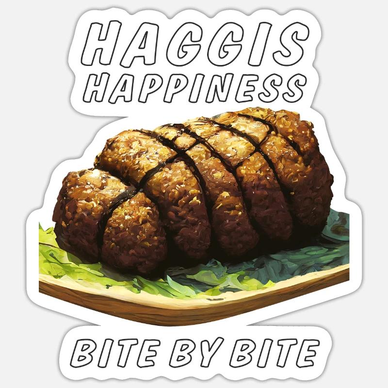 HAGGIS HAPPINESS BITE BY BITE - Sticker Größe S (10 x 10 cm) - Mattweiß