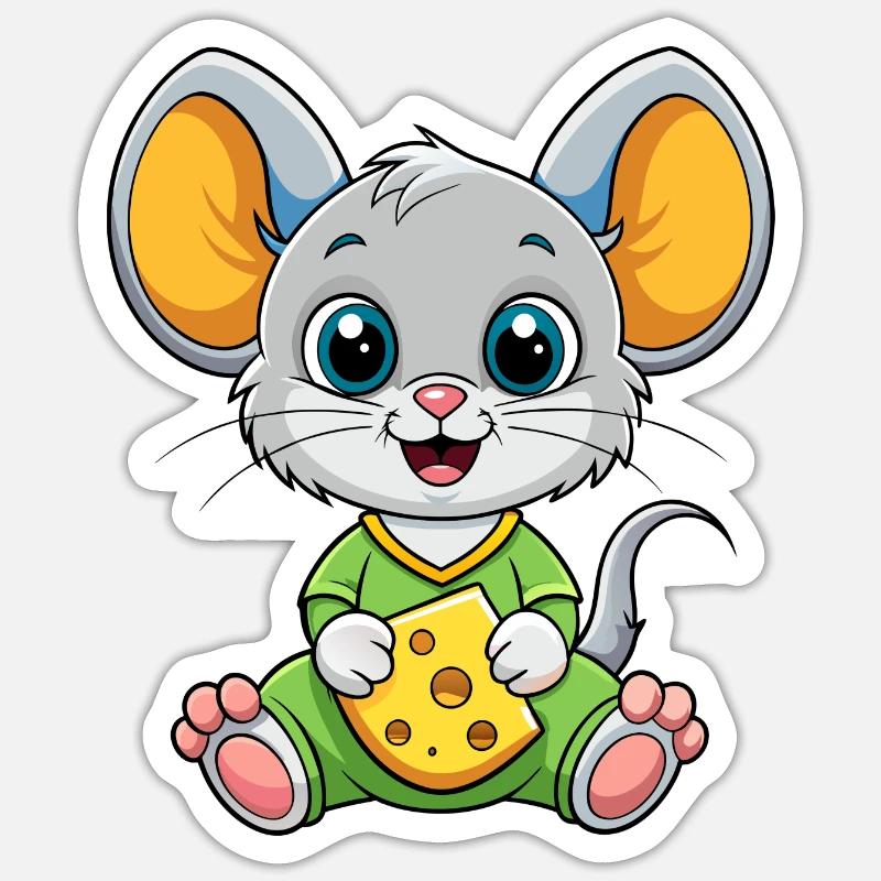 Souris amoureuse du fromage - Sticker taille S (10 x 10 cm) - blanc mat