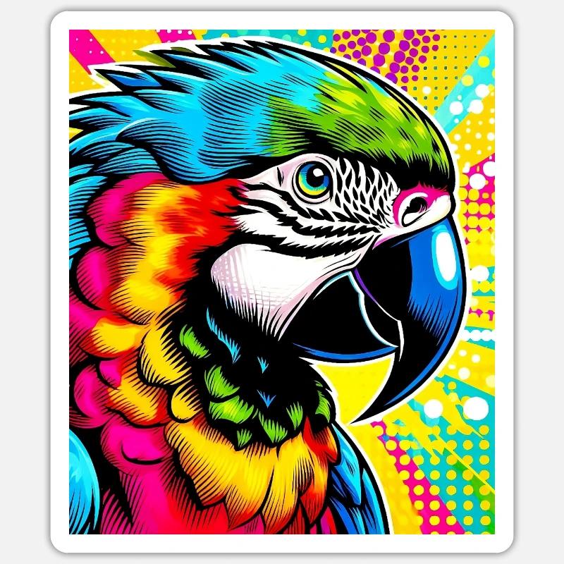 Perroquet Pop Art - Sticker taille S (10 x 10 cm) - blanc mat