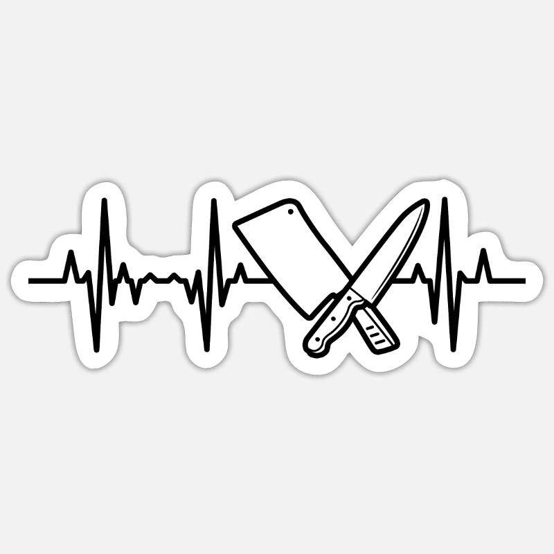 Messer Hackbeil Herzlinie - Sticker Größe S (10 x 10 cm) - Mattweiß