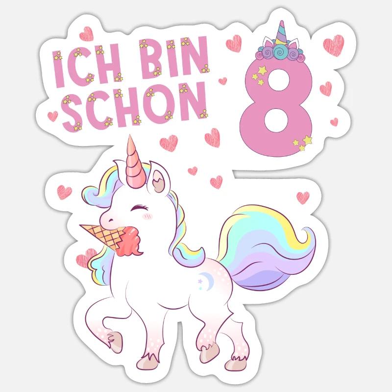 ich bin schon 8 Einhorn Sticker Größe S (10 x 10 cm)
